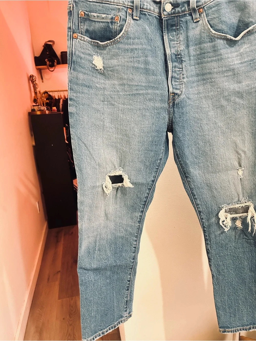 Women’s Vintage Distressed Blue Jeans - Classic Straight Fit - Picture 5 of 10
